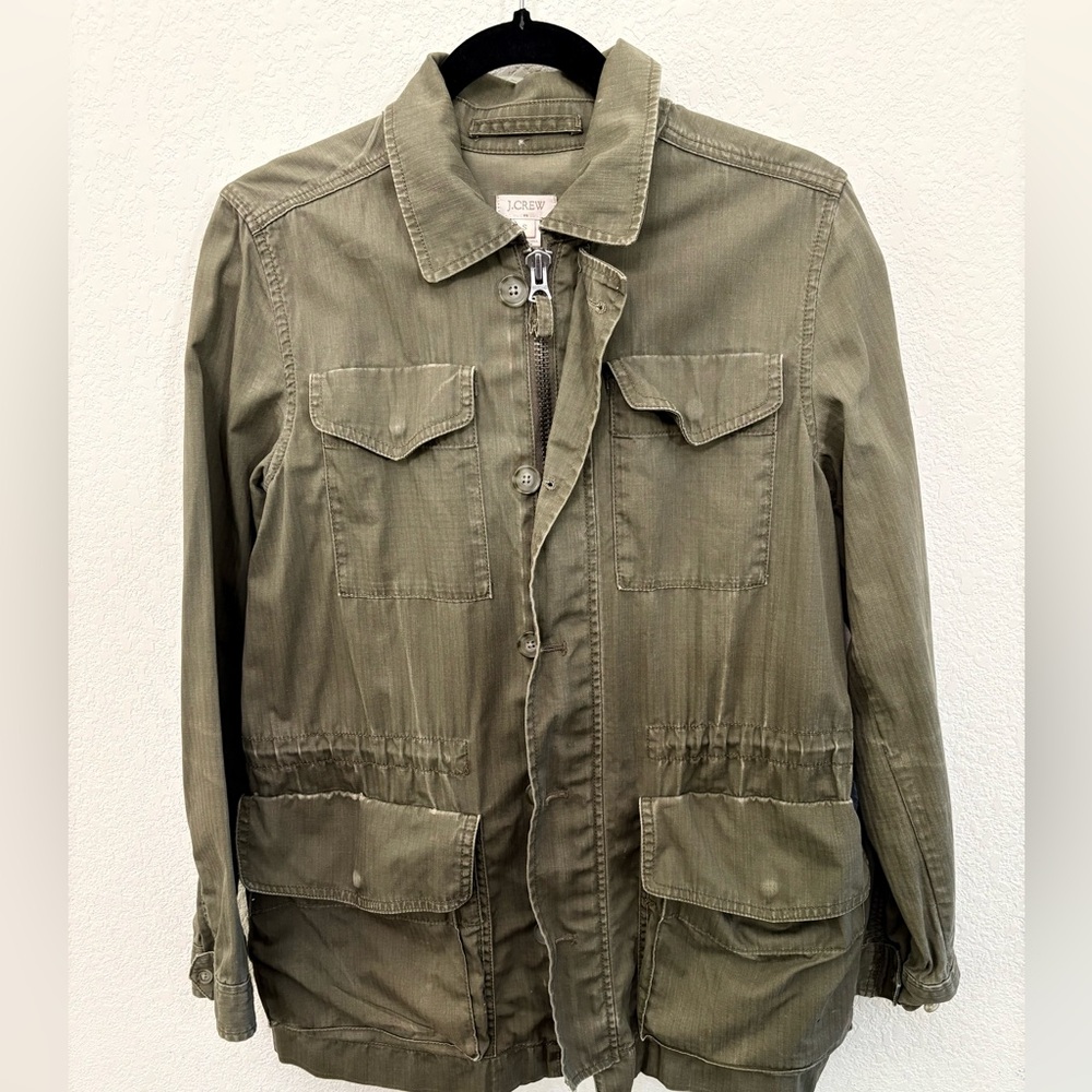 J Crew Hooded Utility Jacket in Olive Green